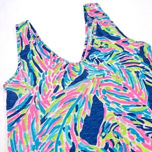 LILLY PULITZER Women's XS Indigo Palm Tropical Print Gigi Ruffle V-Neck Tank Top